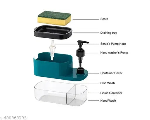 3 in 1 Soap Dispenser – Liquid Pump + Sponge Holder | Kitchen & Bathroom