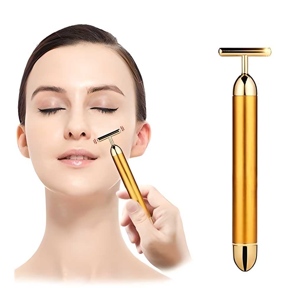 24K Gold Energy Beauty Bar | Electric Facial Massage Roller | Anti-Aging Skin Care | BhushanBazar