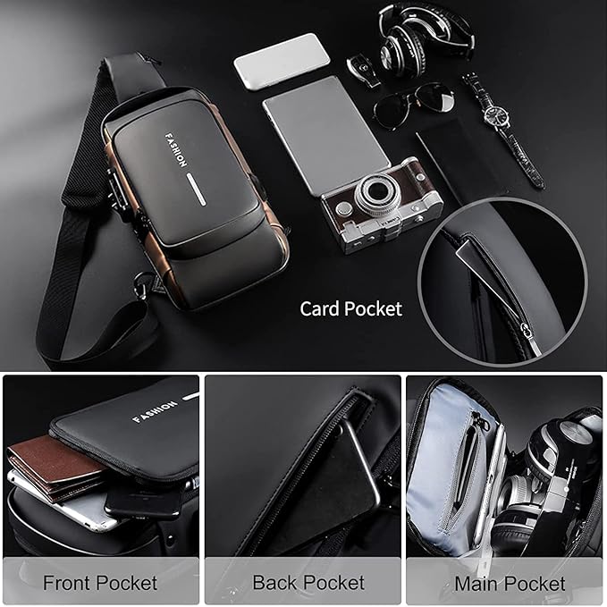 BHUSHANBAZAR Sling Bag with USB Charging Port | Waterproof Crossbody Bag for Men & Women | Travel, College & Daily Use