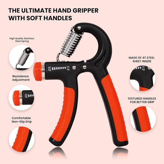 BHUSHANBAZAR Premium Hand Grip Strengthener, Hand Exerciser Adjustable Resistance 10 To 40Kg, Grip Strength Trainer, Hand Gripper, Forearm Workout Training Equipment for Injury Recovery Athletes (Orange & Black)