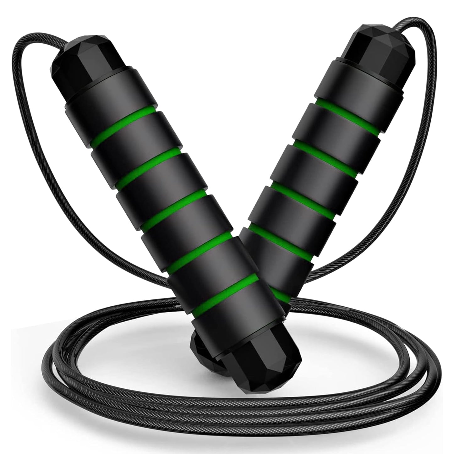 BHUSHANBAZAR Premium Sports Speed Skipping Rope, Jump Rope with PVC Handle, Multicolor PVC Pencil Skipping Rope for Men, Women, Boys & Girls (Black & Green)