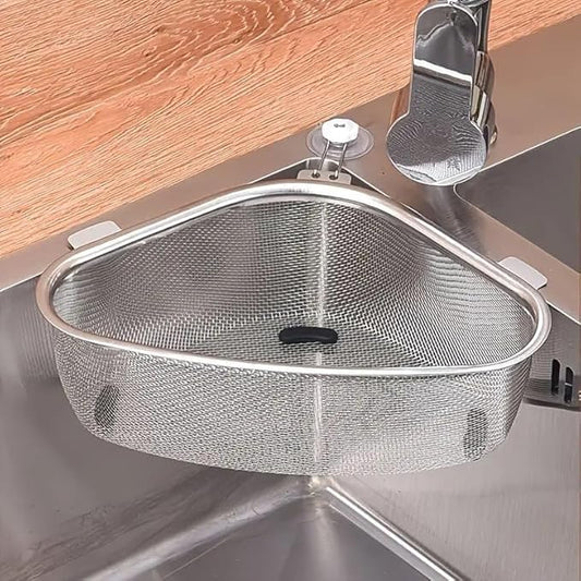 BhushanBazar Stainless Steel Sink Corner Strainer – Triangle Drainer Basket | Multicolor