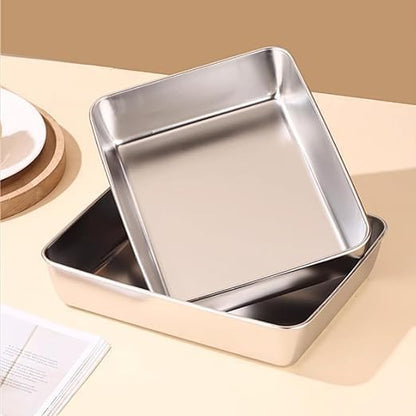Stainless Steel Baking Tray with Lid – Non-Stick Food Storage Pan | Kitchen Essential