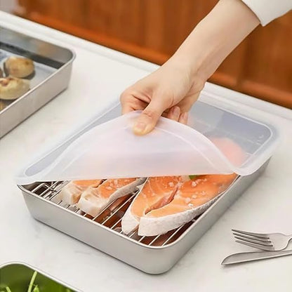 Stainless Steel Baking Tray with Lid – Non-Stick Food Storage Pan | Kitchen Essential