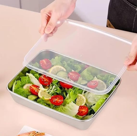 Stainless Steel Baking Tray with Lid – Non-Stick Food Storage Pan | Kitchen Essential