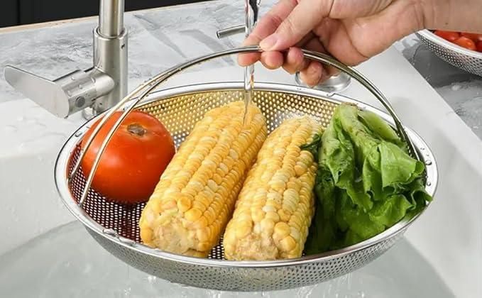 Stainless Steel Mesh Strainer Colander | Draining Rinsing Washing | Vegetables & Fruits | BhushanBazar