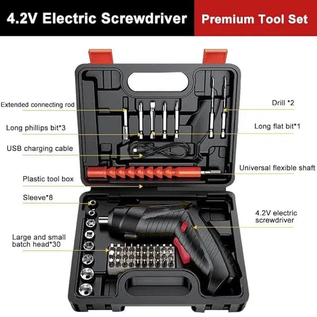 Metal Electric Screwdriver with 47 Pcs Bit Set – Cordless Power Tool Kit