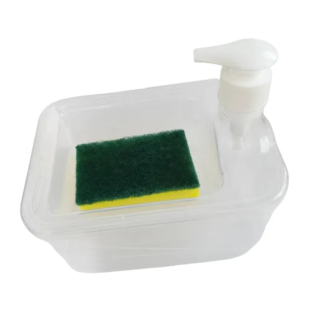 Soap Dispenser with Scrubber Holder – Manual Liquid Pump Bottle for Kitchen & Bathroom