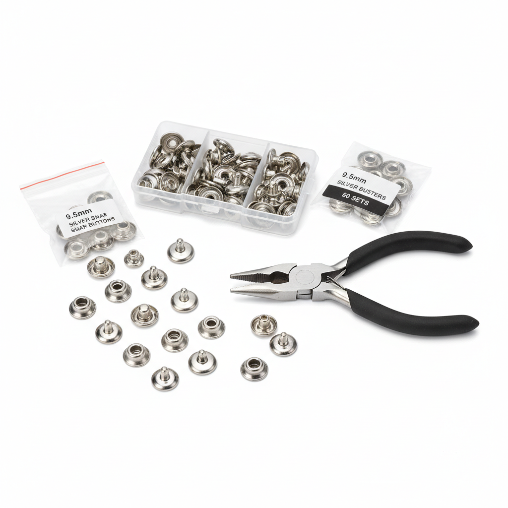 50 Sets Silver Metal Snap Buttons with Pliers