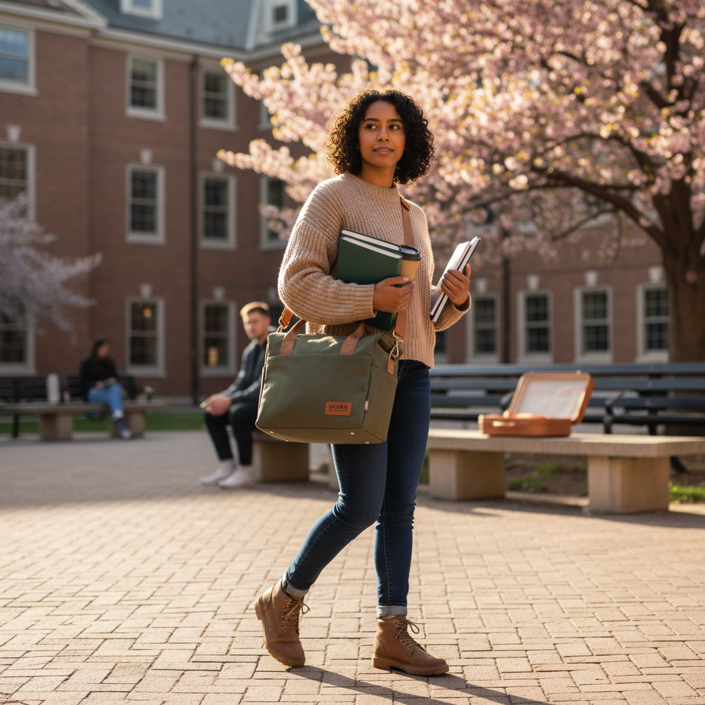 Student Carrying Lunch Bag to College