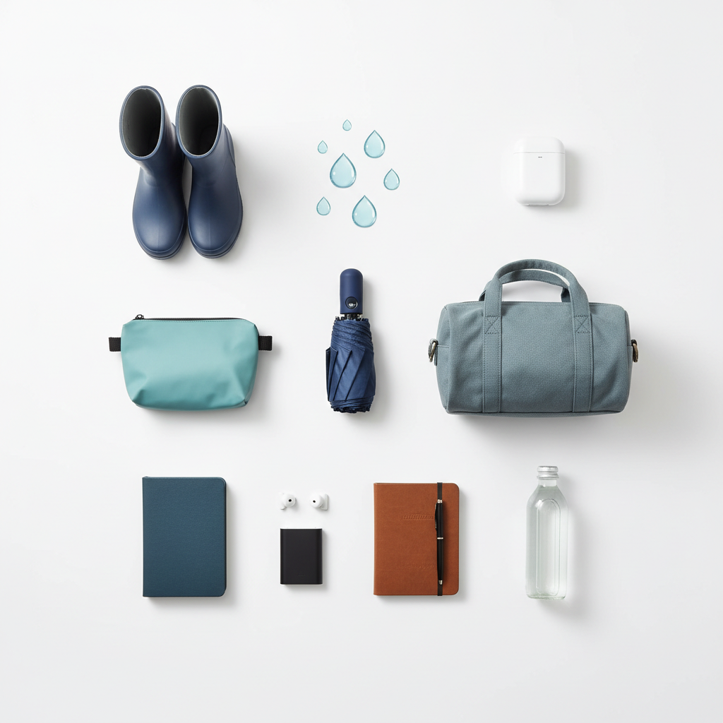 Blue Umbrella Travel Flat Lay