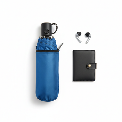 Blue Compact Umbrella Folded with Case