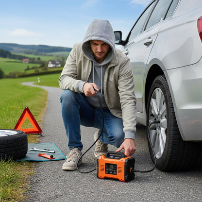 Car Tyre Inflation on Roadside
