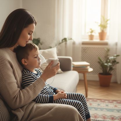 Parent Using Nebulizer on Child