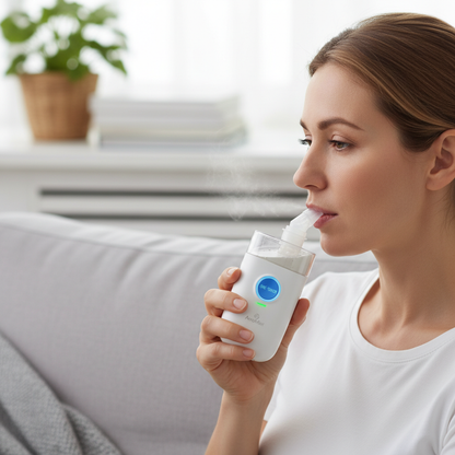 Adult Using Nebulizer for Respiratory Treatment