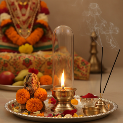 Windproof Diya Near Temple Deity