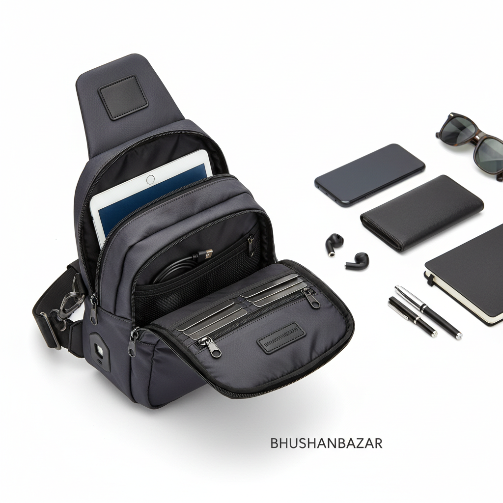 BHUSHANBAZAR Sling Bag All Compartments Open Flat Lay