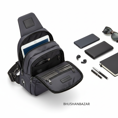 BHUSHANBAZAR Sling Bag All Compartments Open Flat Lay