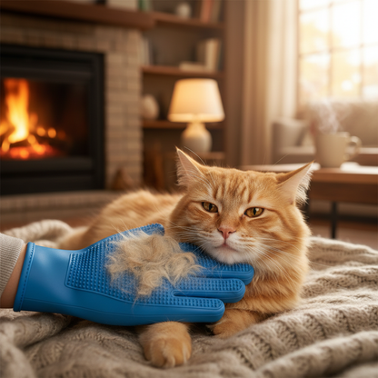 Grooming Cat with Pet Hair Glove