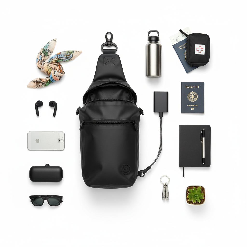 Sling Bag Travel Flat Lay