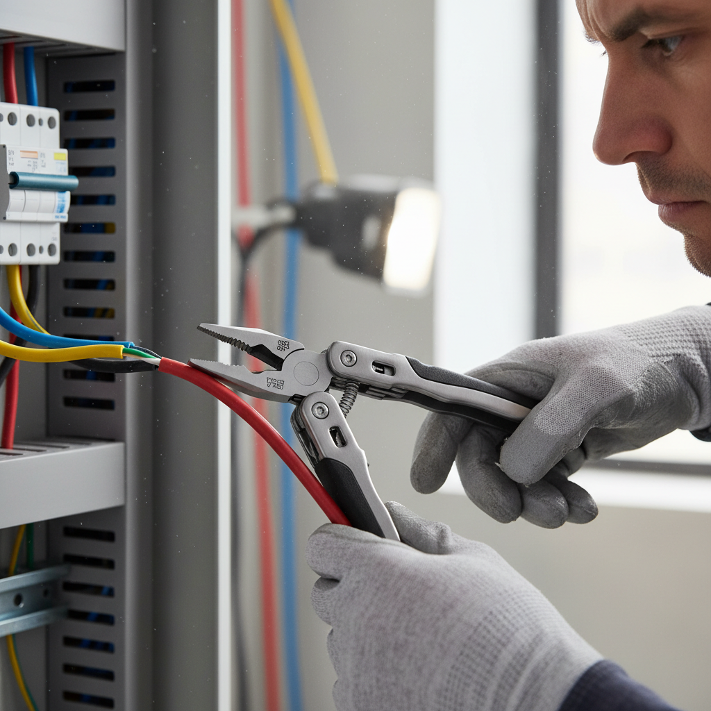 Electrician Using Multi-Tool Pliers