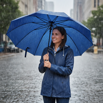 Blue Umbrella Open in Rain