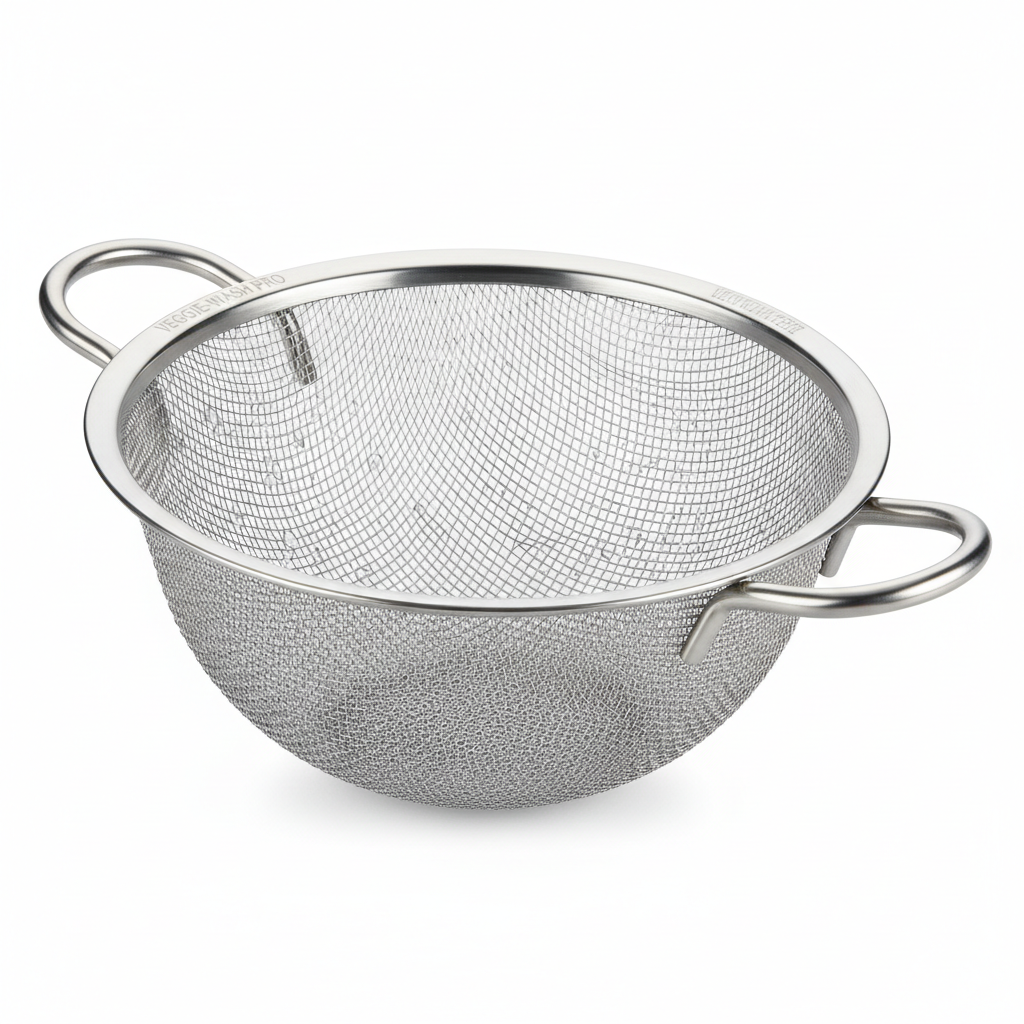Stainless Steel Mesh Strainer White Background