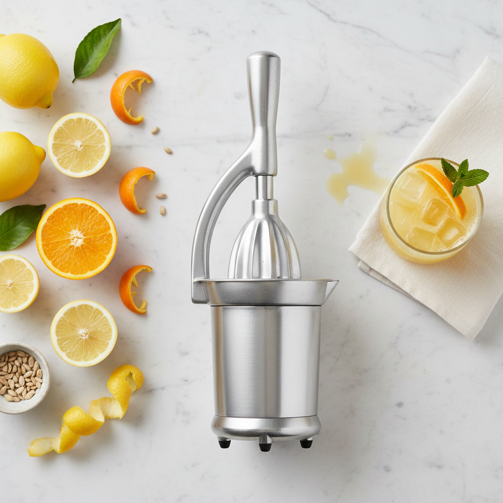 Hand Juicer Fresh Fruit Flat Lay