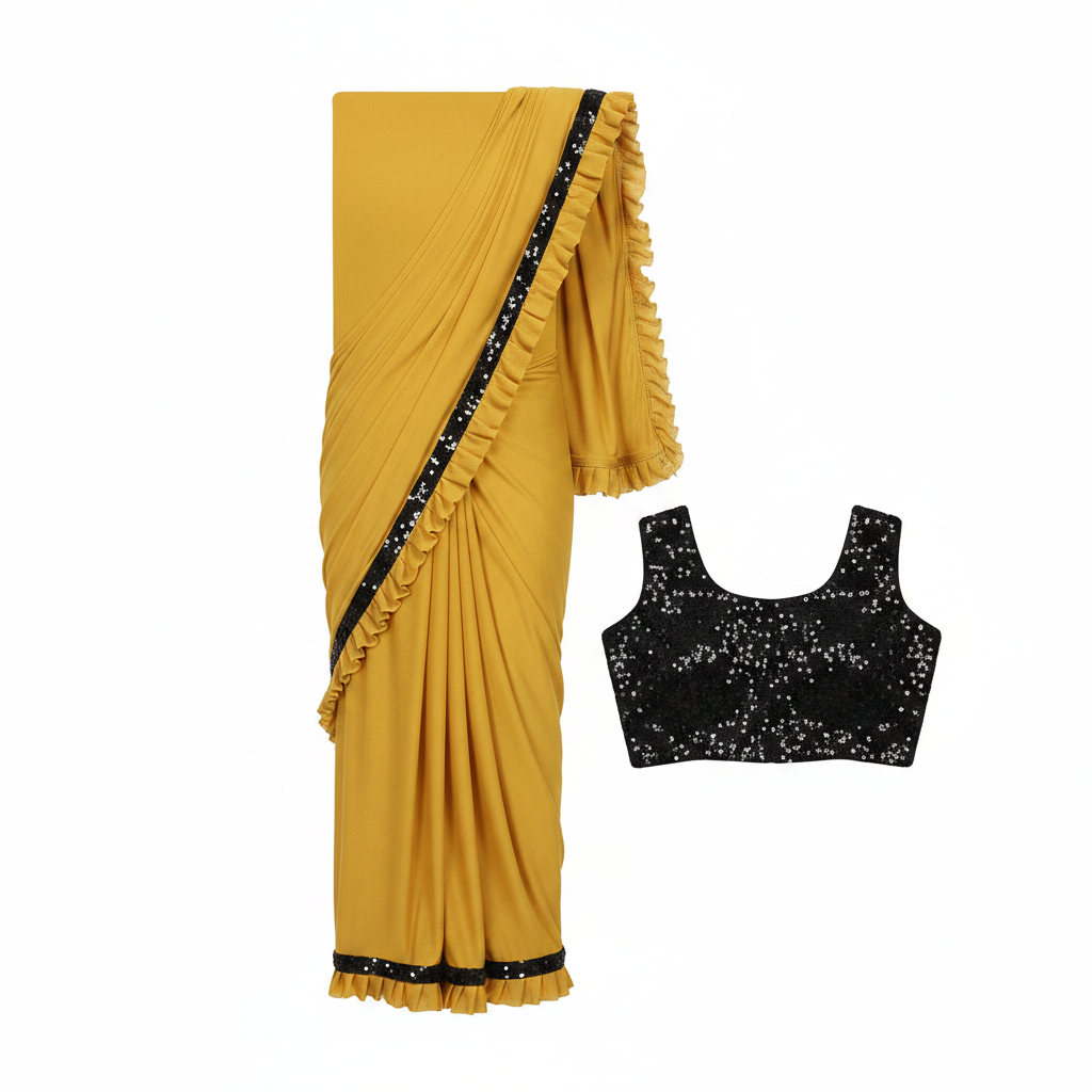 Girls Mustard Saree Flat Lay